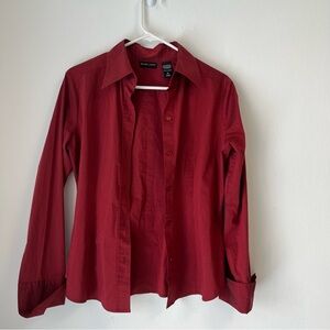New York & Company Stretch Long Sleeve Button Up Burnt Red French Cuffs Size M